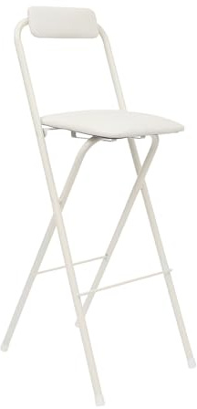 DeeDuud Sgabello da bar pieghevole, altezza seduta 75 cm, struttura in acciaio, con schienale e poggiapiedi, portata 125 kg, ideale per cucina, bar ed eventi (bianco)
