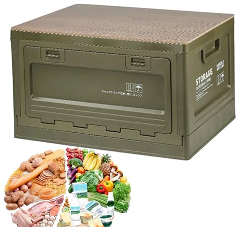 kollapsiblee utomhuslåda – 50 l växelbehållare, campingverktygslåda | vikbar resekorg med multianvändning trätopp, modulär tillbehörskista för bil, husbil, baklucka, picknick, vandring och strandresor