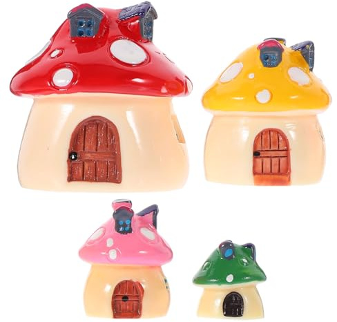 BESTYASH Mini-Pilzhaus-Figuren Aus Kunstharz 4Er Set Miniatur-Ornamente Für Blumentopf Schreibtisch Garten Puppenhaus Und Mikrolandschaft 1.77X1.57X1.57In