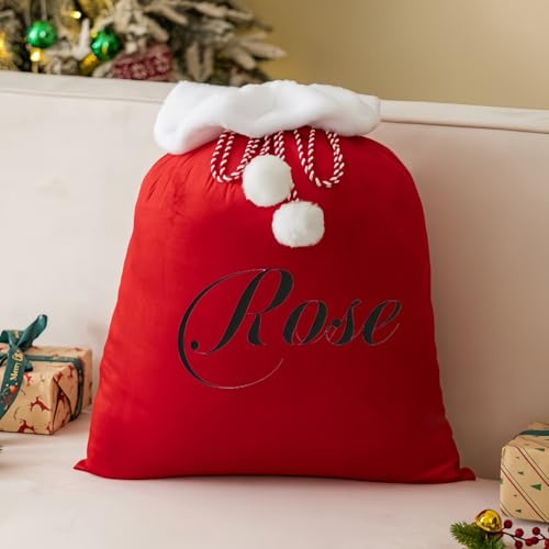 MEIEG Personalisierter Weihnachtsmann-Geschenksack Mit Namen, Personalisierter Weihnachtsgeschenkbeutel Mit Kordelzug, Geschenktüten for Weihnachten/Geburtstag/Party/Feiertag 50x70 cm(Red)