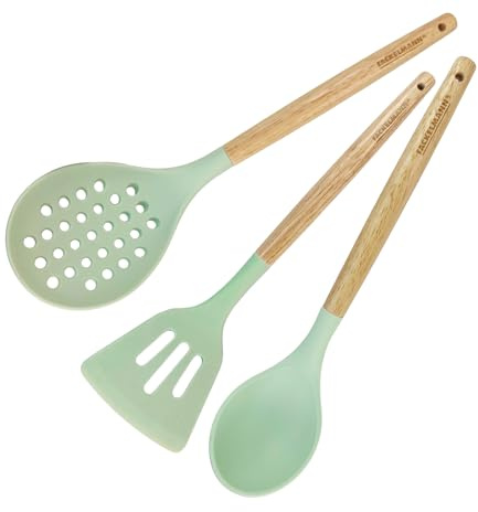 Fackelmann Set 3 Utensili da Cucina in Silicone Resistente, Paletta Fritti, Schiumarola e Cucchiaio, Mestoli Antiaderenti per Pentole e Padelle, Linea Ocean