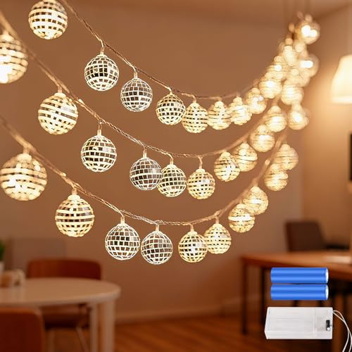 PAYFULLY Discokugel Lichterkette, 2M 10 LED Lichterkette Kugeln mit Batterie, Marokkanische Lampe für Partys, Hochzeitsfeiern, Weihnachten, Innen und Außendekoration