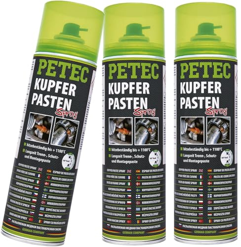 BandelOne enthält 3x 500 ML PETEC Kupferpaste Spray Cooper Bremsenspray Schmierpaste Schraube Rohr