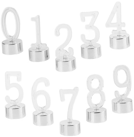 Homoyoyo Lampe Chiffre Bougie LED Argentée, Lot de 10, Plastique | Lumière Décorative D'anniversaire, Bougies Romantiques, Lumière sans Fumée, sans Flamme