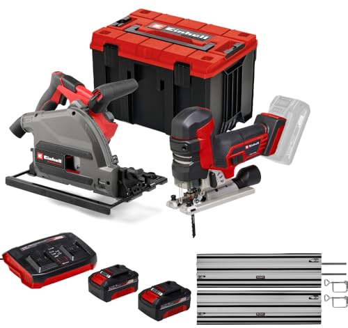 Einhell Professional Pack 2 machines sans fil BL - Power X-Change (Scie plongeante, Scie Sauteuse) + Twincharger et 2 Batteries 4,0Ah + 1 Coffret rangement E-Case + Rail de guidage