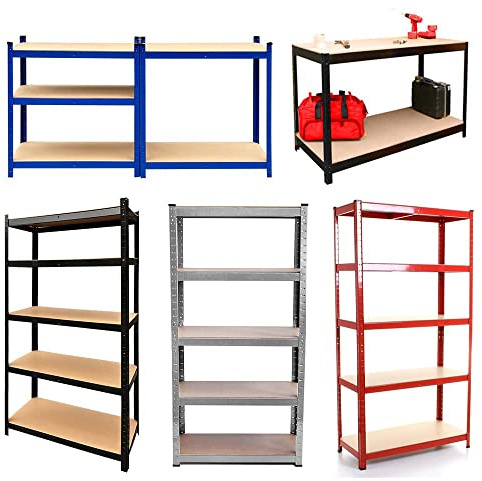 Estante de metal resistente de 5 niveles para almacenamiento de garaje, estante de utilidad para cocina, despensa, armario, taller, cobertizo, 180 x 90 x 40 cm, diseño rojo duradero