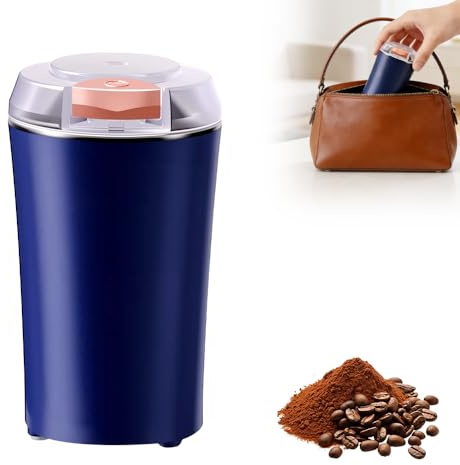 Tragbare Mühle für Bohnen, Gewürze und mehr, 2025 Neuest Mini gewürzmühle, kaffeemühle elektrisch Füllmenge 200 g, zerkleinerer elektrisch mit Reinigungsbürste, Edelstahl (Blau)