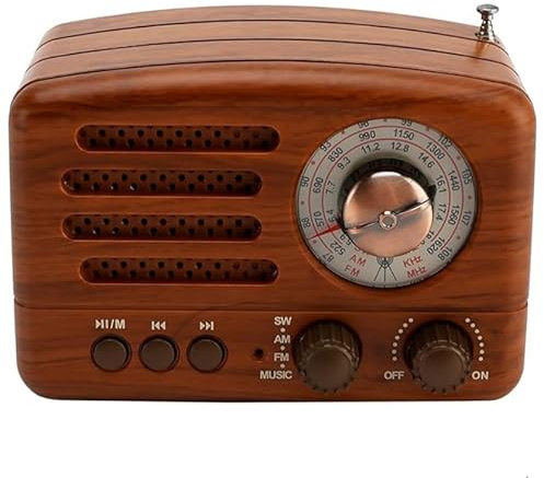 Topteng Haut-Parleur Bluetooth Retro Radio, récepteur Portable Mondial avec FM AM SW FM, Carte USB/TF, Mini Lecteur de Musique pour la Maison - Design Vintage décoratif Aspect Bois