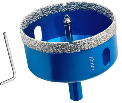 70MM Diamond Hole Saw with Pilot Center Drill Bit,Glass Hole Saw Core Drill Bit with Diamond Surface Coating,Vacuum Brazed Diamond Core Hole Cutter for Tile,Porcelain,Glass