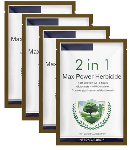 Herbicida Max Power 2 en 1, Acción Rápida en 6 Horas, con Glufosinato de Amonio y Sulcotriona, Controla Malezas Resistentes, 25 g (4 PCS)