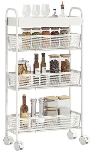 HOMCOM Chariot de Rangement à 4 Niveaux à roulettes 19 x 43,2 x 80 cm Blanc