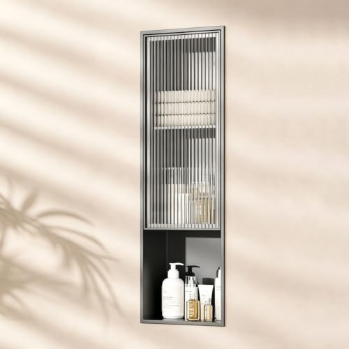 Recessed Bathroom Niche with Door, Stainless Steel Shower Wall Cabinet | Built In Shower Niche with Door Recessed Wall Storage Cabinet with Seamless Welded One Piece Design(3-tier-A)