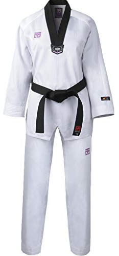 MOOTO 3F Woman Taekwondo Uniform Black V-Neck Female Dobok TKD (140 (130cm~140cm)(4.26ft~4.59ft))