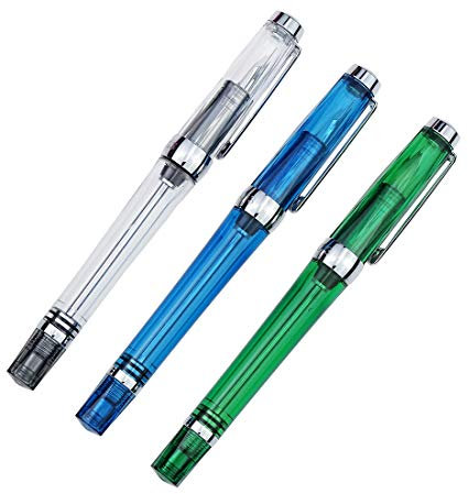 Paili 013 Füllfederhalter, transparent, feine Spitze, Vakuumfüllung, Grün, Blau und Transparent