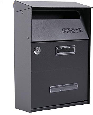 FYZS Wandmontierter abschließbarer Briefpostkasten aus pulverbeschichtetem Stahl mit wasserdichtem Deckel, abschließbarer Briefkasten, Briefbriefkästchen, amerikanischer Country-Stil Postfach