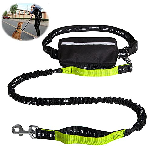 VariousHK Hunde Joggingleine Hundeleine Elastische Bungee Reflektierende Laufleine,Doppelgriff Joggingleine mit Bauchgurt für mittelgroße und große Hunde für Rennen,Laufen Wandern(Fluorescent Green)
