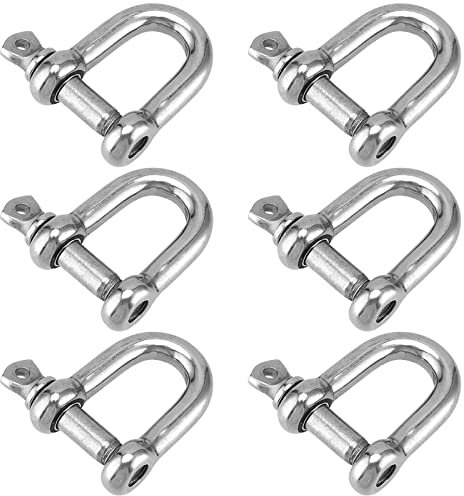 KOHAND 6 Pcs M10 D Shackle, 3/8 Inch Stainless Steel D Shape Ring Shackle with Screw Pin Anchor, Heavy Duty Clevis Marine Shackle Lock Clips for Rope Chain Link and Outdoor Indoor Application