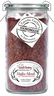 Candle Factory Mini Jumbo Duftkerze aus pflanzlichem Stearin im hitzebeständigen Glas der Marke Weck®, ca. 70h Brennzeit, Duft: heißer Hirsch
