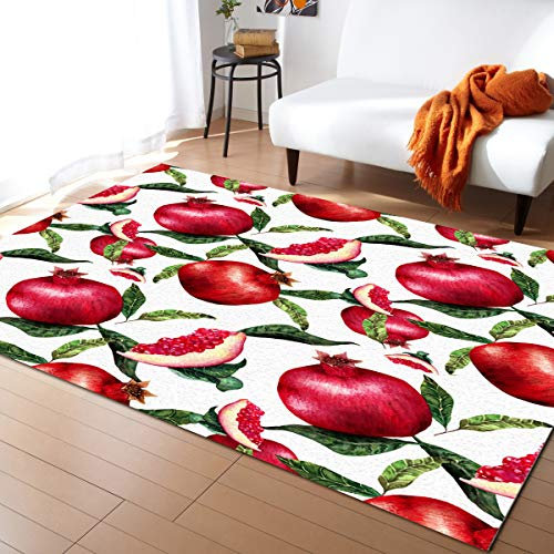 Teppich Schlafzimmer Sommergranatapfel Outdoor Teppich Balkon Küche Wohnzimmer Flur Teppich Rote Frucht Granatapfel Bettvorleger rutschfest Waschbare Moderner Teppiche 80X160Cm