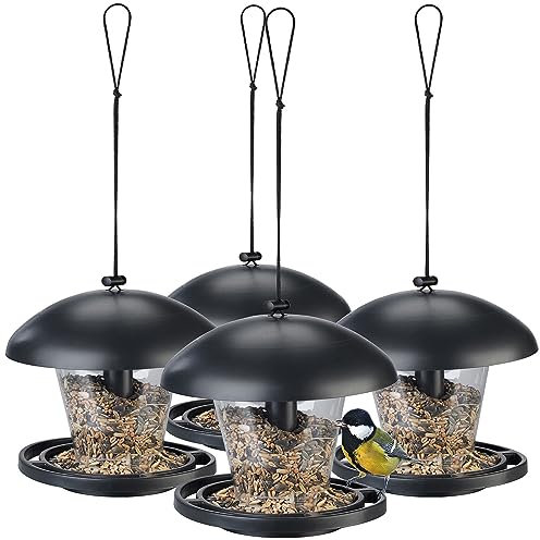 Royal Gardineer Futterhaus: 4er-Set wetterfeste Vogelfutterhäuser zum Aufhängen (Futter Vogelhaus, Vogelfuttersilos, Schnee)