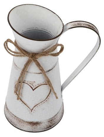 DECHOUS Metal Heart-shaped Flower Vase Large White Line Floral Bucket Vintage Style Iron Pot for Home Garden Table Decoration