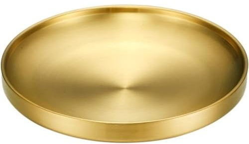 FülleMore 2er Edelstahl Speiseteller doppellagig Gold Servierteller Frühstücksteller Salatteller rund Servierschalen mit erhöhtem Rand Küche Essteller Kuchenteller Fleischteller (17cm)