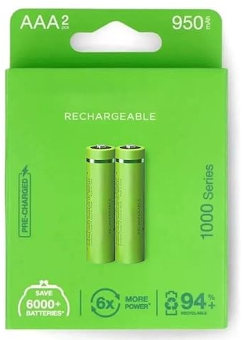 Batteria ricaricabile AAA da 1000 mAh precaricata in fabbrica, blister 2 batterie