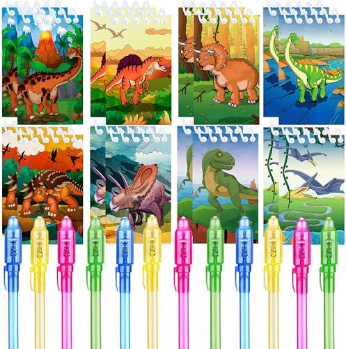 REAGAR 24 teilige Dinosaurier Party Geschenke, 12 UV unsichtbare Tinte Stift und 12 Dinosaurier Notizbuch, Dinosaurier Geburtstagsgeschenke für Kinder