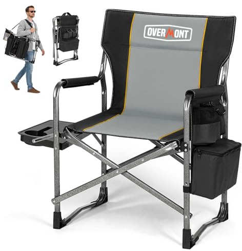 OVERMONT Oversize Camping Chairs for Adults - 180kg Heavy-Duty Folding Directors Chairs with Foldable Side Table & Cooler Bag for Outside Festival BBQ Outdoor Picnic Fish
