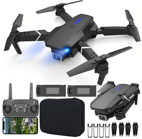 ADEPTNA Drone E88 HD Dual Camera,Foldable RC Quadcopter with Obstacle Avoidance,150m Range, WiFi FPV, 360° Rolls,Altitude Hold,25-30 Min Flight Time with 2 Batteries,Ideal for Beginners & Xmas Gift
