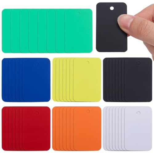 SOFPLATE 140 Pieza de Etiquetas de Envío de 7 Colores de Color Naranja, Etiquetas de Plástico Impermeables En Blanco, Etiquetas de Identificación Colgantes con Ojal de 1.18 x 1.97 Pulgadas de Colores