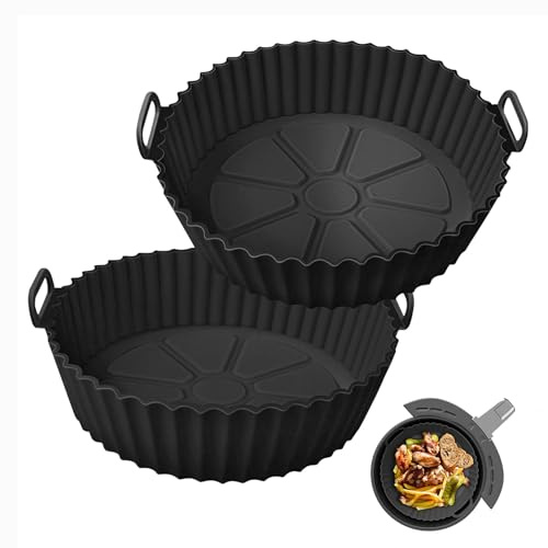 Weenwill Molde Silicona Freidora de Aire,2 PCS Redondos Reutilizables Antiadherentes Bandeja Air Fryer Cesta Silicona Air Fryer para Cocina Negro