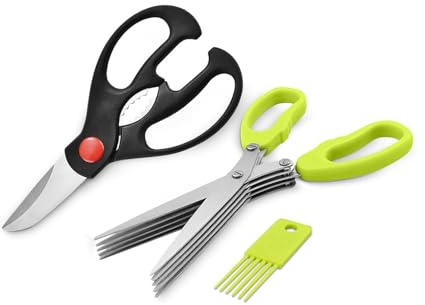 Set di forbici per erbe aromatiche da, forbici da cucina, 5 lame per tritare erba cipollina; forbici da cucina, forbici in acciaio inossidabile resistenti per tagliare carne (Green+Black)