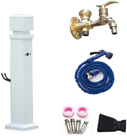 RTTZBOZ Quadrata Colonna da Giardino in Alluminio Verticale con Rubinetto e Pistola a Spruzzo, Fontana a Colonna da Giardino, per Irrigazione da Giardino(72cm/28in)