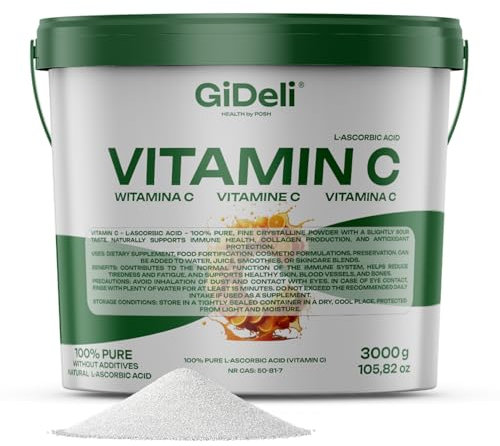 GiDeli Vitamina C polvere 3000g puro integratore alimentare acido L-ascorbico antiossidante sistema immunitario supporto