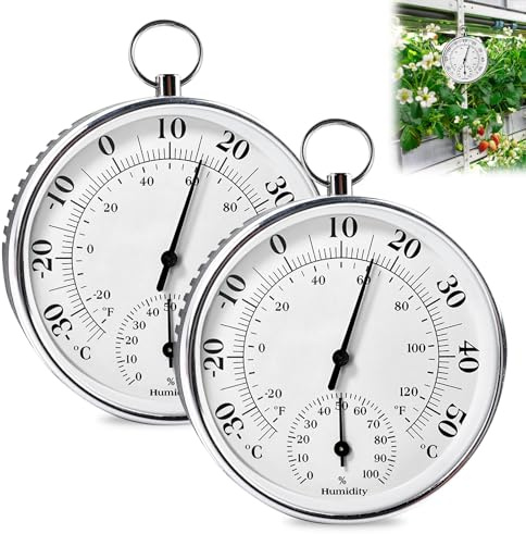 Thermometer Aussen 2er-Set Außenthermometer & Hygrometer – Batteriefreie Thermometer-Hygrometer für Terrasse, Gewächshaus, Garten, Haus & Auto (10 cm)