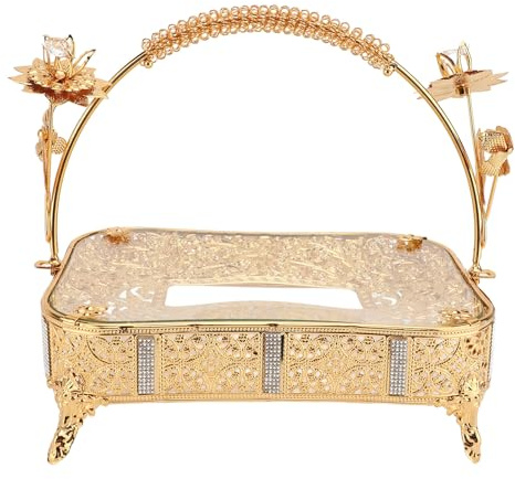 Buachois Service Plateau avec poignée en verre métal métal Européen Style Vintage Dessert Cupcake Stand Food Assiette décorative pour fruits Snacks Cakes Days Birthday