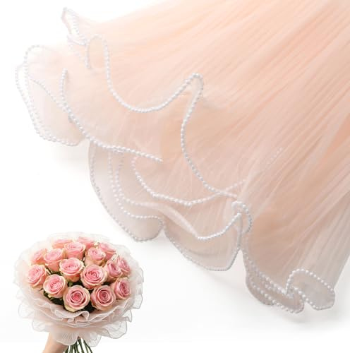 Blumenstrauß Papier,Blumenpapier – 3.5M Blumenstraußpapier Mit Perlenrand, Krepp- Und Netzpapier Als Gewelltes Netzgarn Für Floristenbedarf, Valentinstag, Hochzeit Und Handwerk