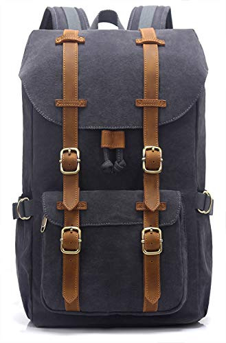 EverVanz Sac à dos grande taille en toile, pour randos, voyages ou école, peut accueillir un ordinateur 15 pouces (1.Gris foncé)
