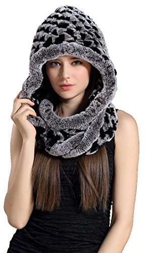 BeFur Mode Dicke Echte Rex Kaninchen Fellmütze Plüschmütze Wintermütze Stricke Mütze mit fellschal-color 4