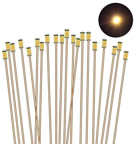 Evemodel 20 Stk. SMD LED Modell Lampe warmweiss Bauform 0603 Cu Kabel 20cm warm weiss