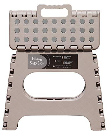 Non-Slip Folding Step Stool, Sturdy Safe Enough - Holds up to 300 Lb - 11 inch Footstool for Adults or Kids, Folding Ladder Storage/Opens Easy, for Kitchen,Toilet,Camping (Light Tan, 11'')