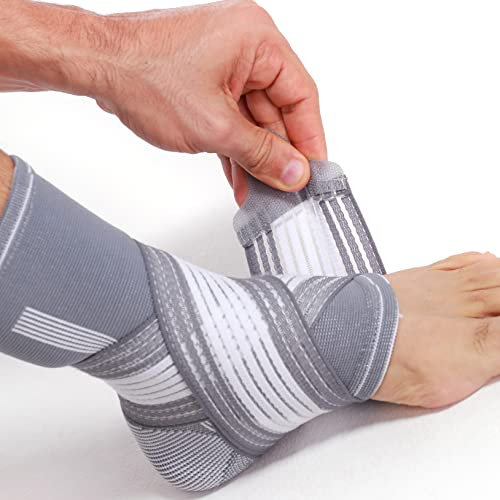 Neotech Care Ankle Brace Support - Elastic & Breathable Fabric - Adjustable Compression Strap - For Men, Women, Youth - Left or Right Foot (Grey Colour, Size XL, 1 Unit)