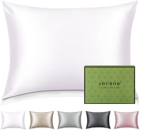 Adubor 100% Mulberry Silk Pillowcase for Hair and Skin, White | with Hidden Zipper, Both Side 22 Momme Silk, Soft & Smooth, 900 Thread Count, 20x30inch, 1PC
