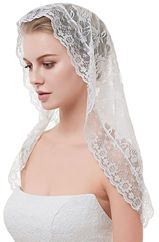 ABDA Brautschleier aus Spitze, Turban, Kopfschmuck, Schäkel-Schal, dreieckig, katholische Kirche