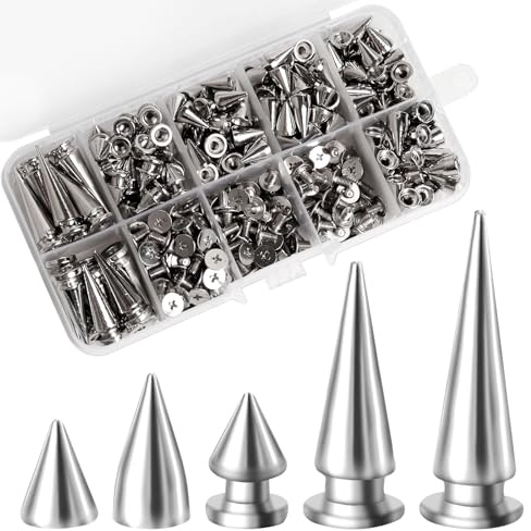HAPY SHOP 200 st silverpläterade zinklegering avsmalnande nitar för gör-det-själv läder, kläder, skor, accessoarer, gör-det-själv, dekoration, flera storlekar i en låda
