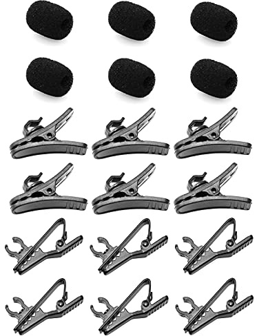 Lind Kitchen 6 Sets Lavalier Microphone Metal Tie Clips+ 22x15x6mm Lapel Mic Windscreen Foam Covers + Lav Mic Plastic Wire Clips, Black