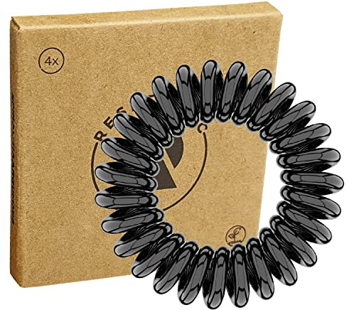 Reskthetic® Spiralhaargummis Damen & Herren – Starker Halt ohne Ziepen, Anti-Haarbruch Zopfgummis rutschfest für Sport, Dickes & Dünnes Haar (schwarz, 4 x 4 cm)