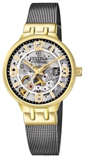 Festina Montre Automatique Femme Acier Inoxydable 316L Noir - Montres Femme - Verre Saphir Haute Résistance - Étanche 5 ATM F20580/2