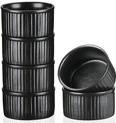vancasso Set di 6 Pirottini per Soufflé Ø 7 cm - 70 ml, Stampini per Soufflé, Mini Ciotole in Porcellana per Creme Brulèe, Set da Stampi di Forno per Crema Pasticcera, Budino, Nero